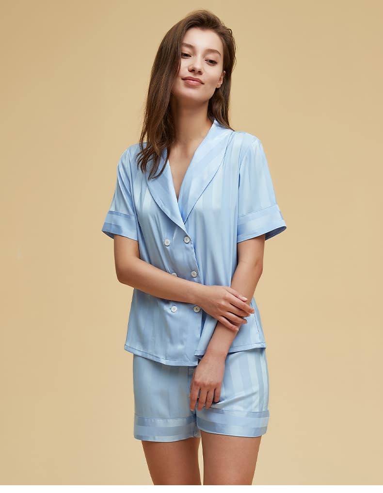 レディース ルームウェア 優雅な半袖ストライプ パジャマセット