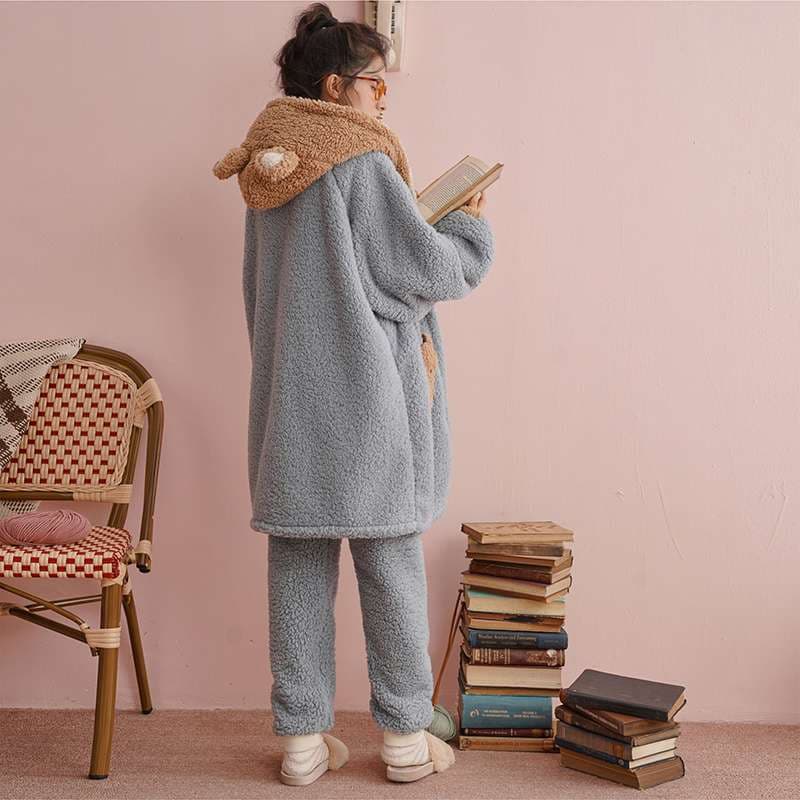 もこもこクマさんパーカー上下セット レディース ルームウェア