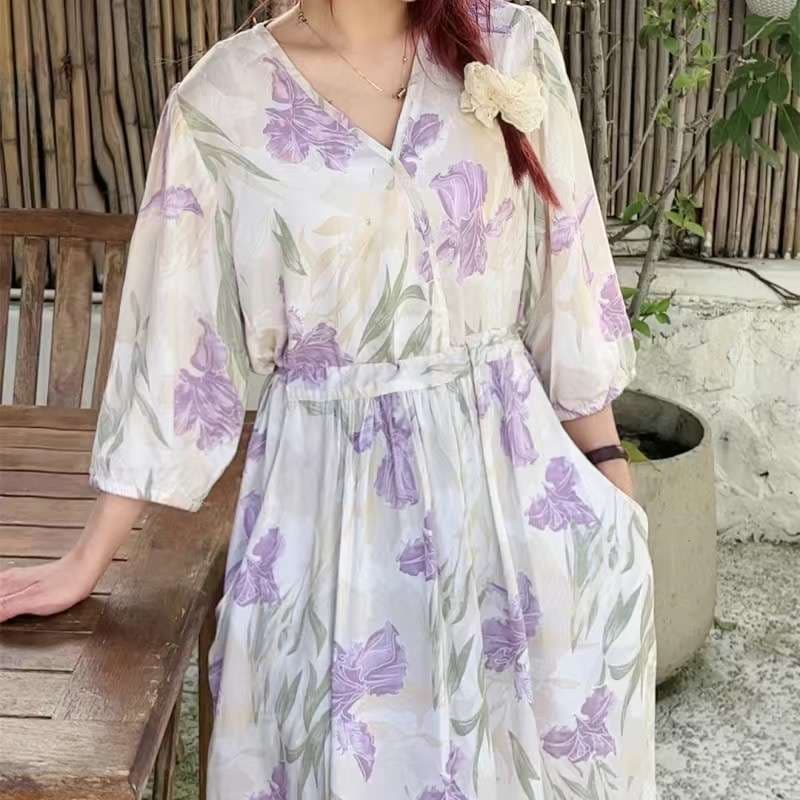 軽やかな生地感と豊かなドレープが美しいマキシ丈ワンピース レディース ルームウェア