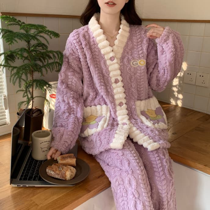 秋冬新作もこもこパジャマ上下セット長袖厚手暖かルームウェア