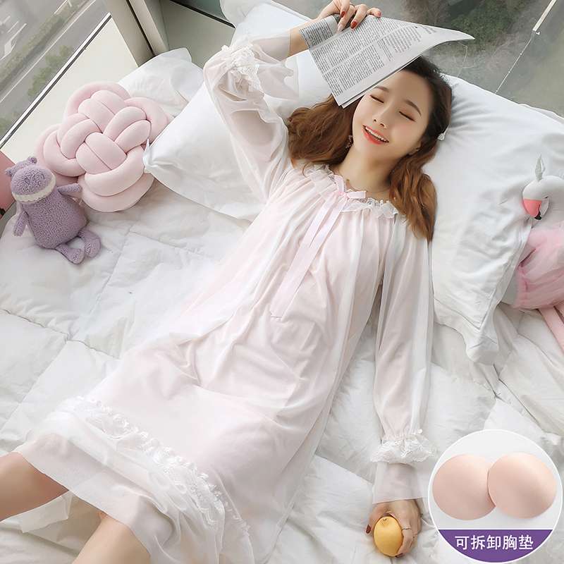 優雅なレース付きシフォンナイトドレス レディース ルームウェア