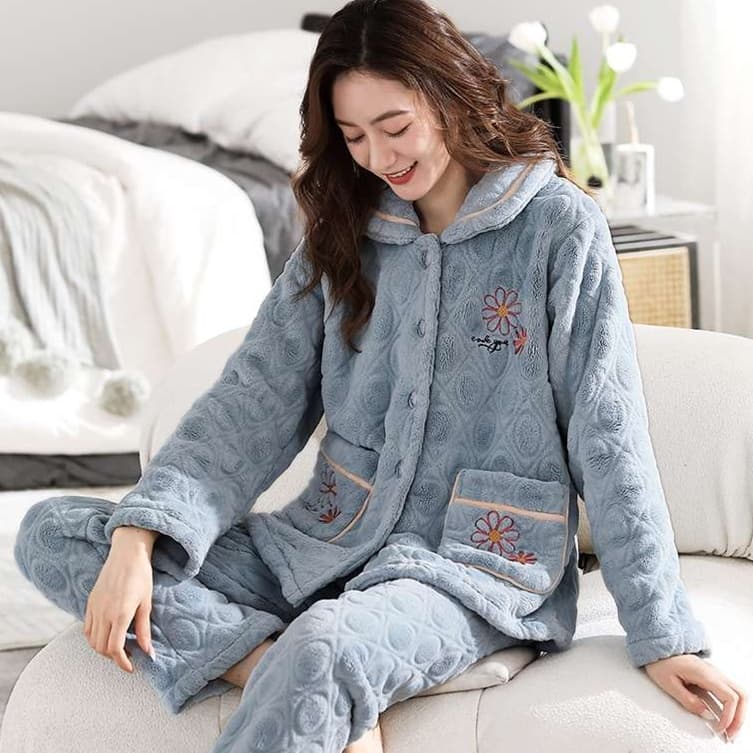 もこもこ フラワー刺繍 パジャマ レディース ルームウェア