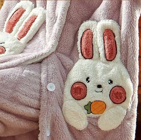 もこもこうさぎ耳付きガウン レディース ルームウェア