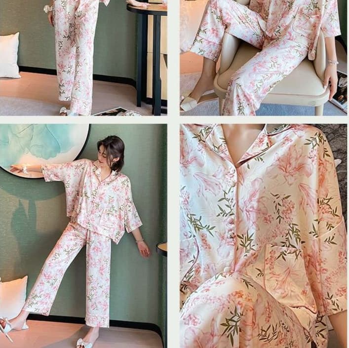 レディース ルームウェア 優美な花柄プリント パジャマ 上下セット