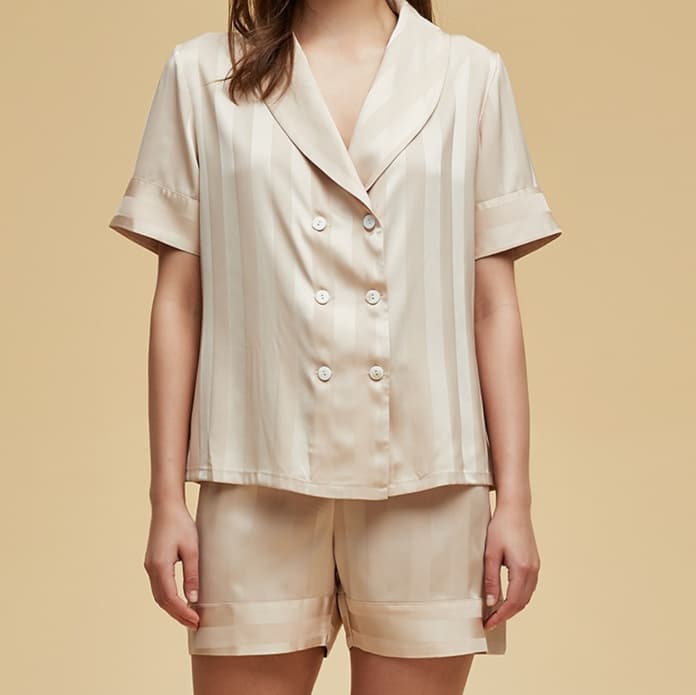 レディース ルームウェア 優雅な半袖ストライプ パジャマセット