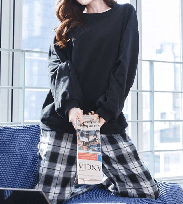 ゆったりスウェット＆チェック柄パンツセット レディース ルームウェア