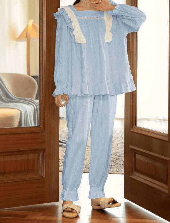 ふんわりリボン付きセーラーパジャマセット レディース ルームウェア