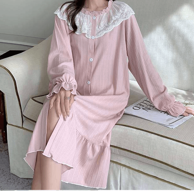 レース襟付きゆったりルームワンピース レディース ルームウェア