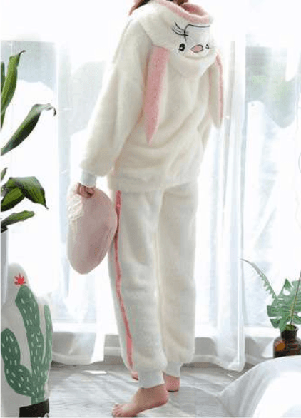 もふもふウサギ耳付きパジャマ上下セット レディース ルームウェア