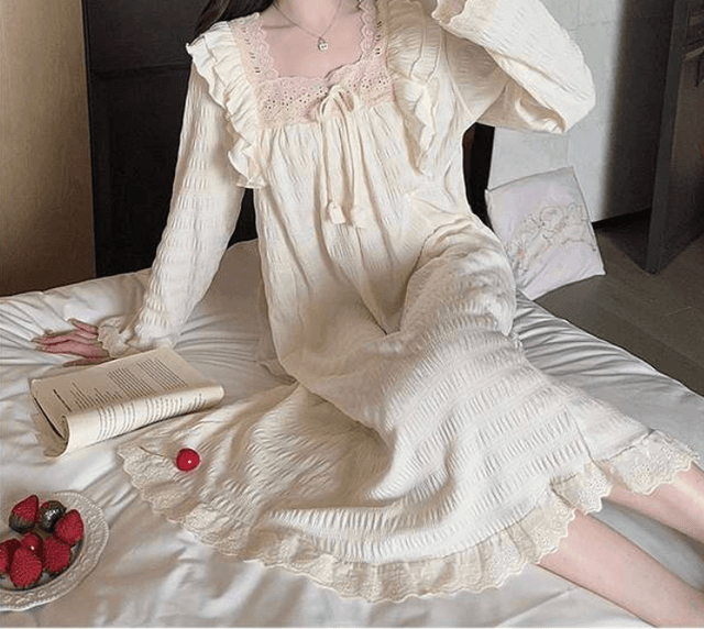 フリル付きふんわりナイトドレス レディース ルームウェア