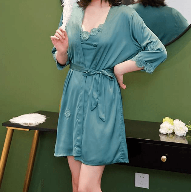 レース付きエレガント光沢ローブ レディース ルームウェア