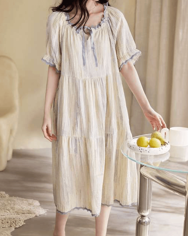 優雅な雰囲気のフリル袖ロングワンピース レディース ルームウェア
