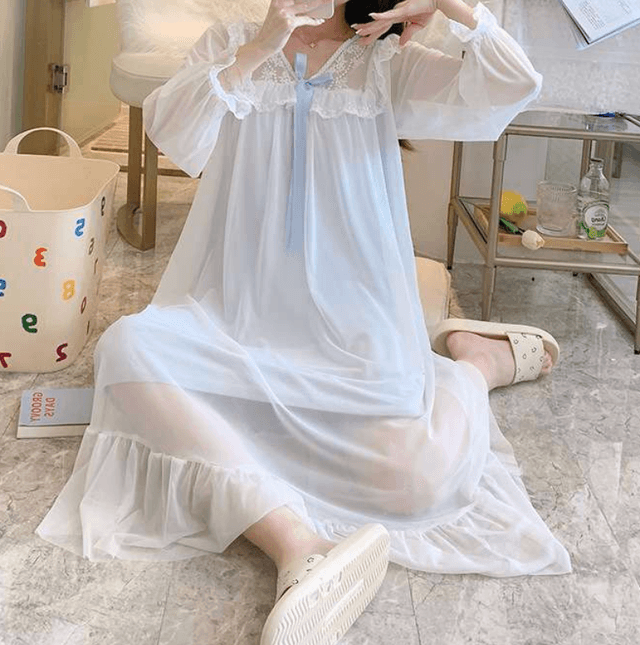 ふんわりレースリボン付きナイトドレス レディース ルームウェア