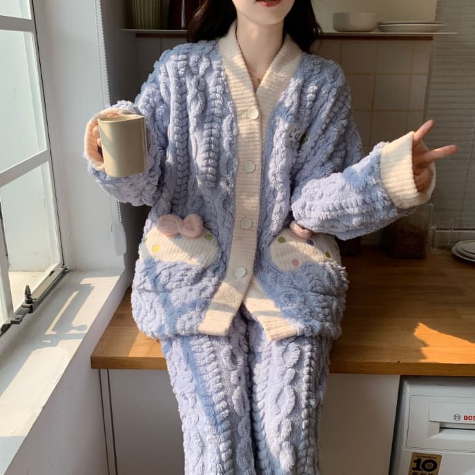 秋冬新作もこもこパジャマ上下セット長袖厚手暖かルームウェア