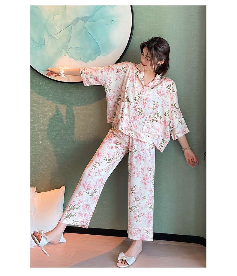 レディース ルームウェア 優美な花柄プリント パジャマ 上下セット