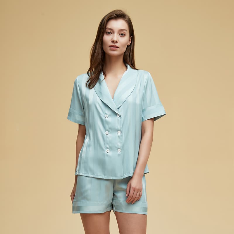 レディース ルームウェア 優雅な半袖ストライプ パジャマセット