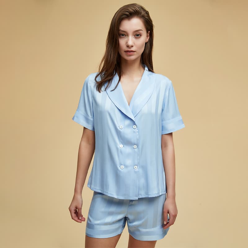 レディース ルームウェア 優雅な半袖ストライプ パジャマセット