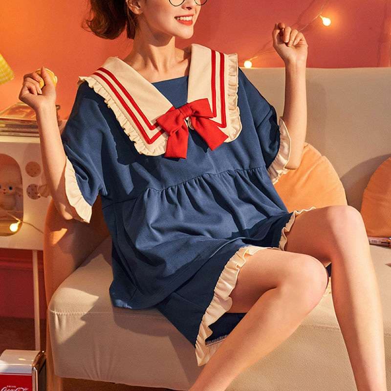 セーラー風フリルデザインセット レディース ルームウェア