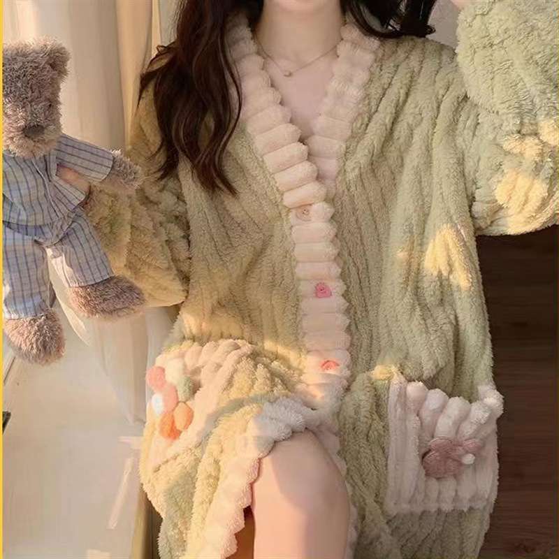 もこもこお花パッチガウン レディース ルームウェア