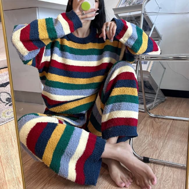 ルームウェア 新作秋冬ふわもこ暖かい長袖パジャマ上下セット