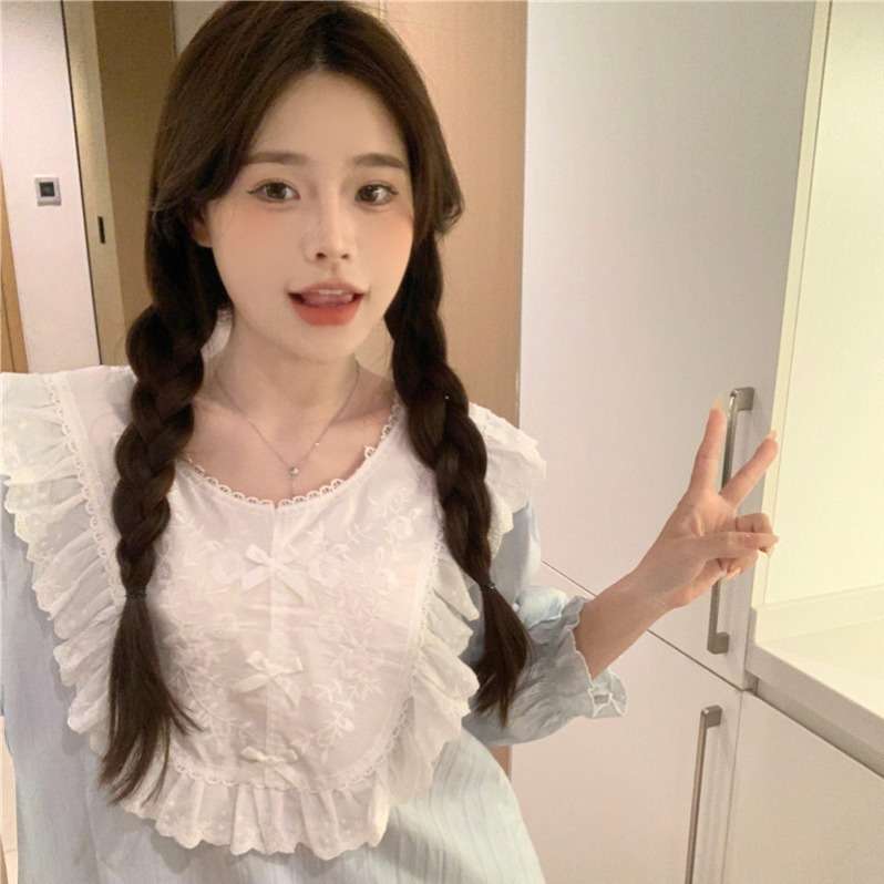 フリルレース付きガーリーパジャマセット レディース ルームウェア