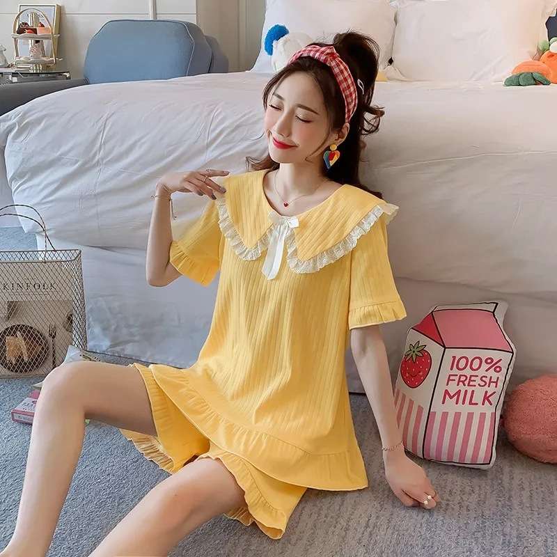 レディース ルームウェア レース襟リボン付きルームウェア