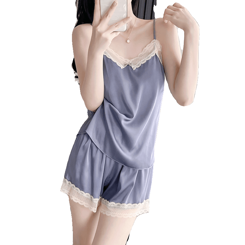 レース縁取りキャミソールとショートパンツセット レディース ルームウェア