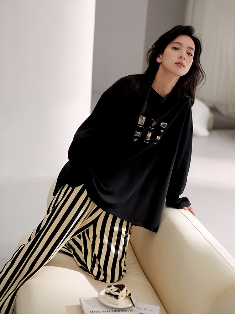 レディース ルームウェア ゆったりストライプ パジャマセット