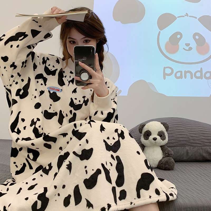 パンダ柄モコモコルームワンピース レディース ルームウェア