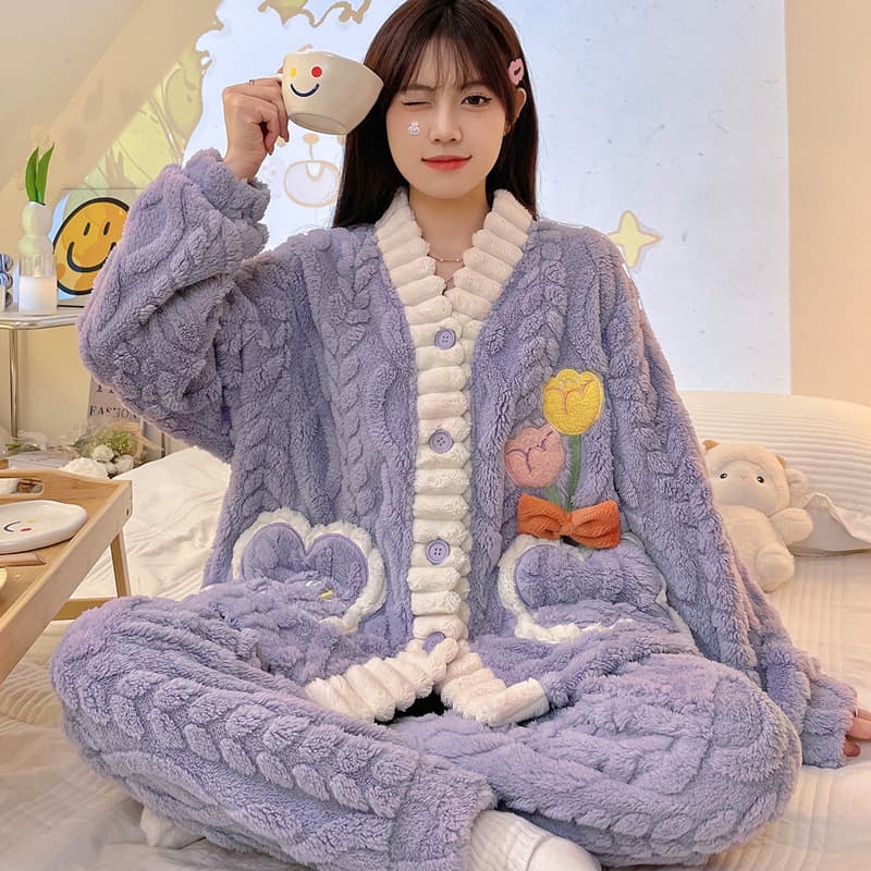 ルームウェア レディース暖かいもこもこパジャマ上下セット