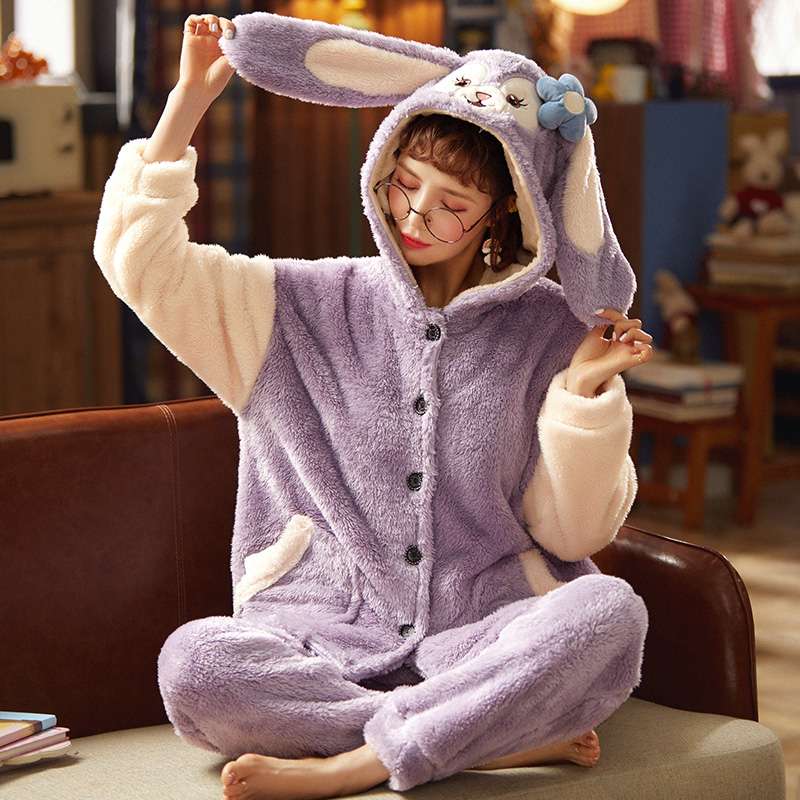 うさぎ耳フード付きもこもこ レディース ルームウェア