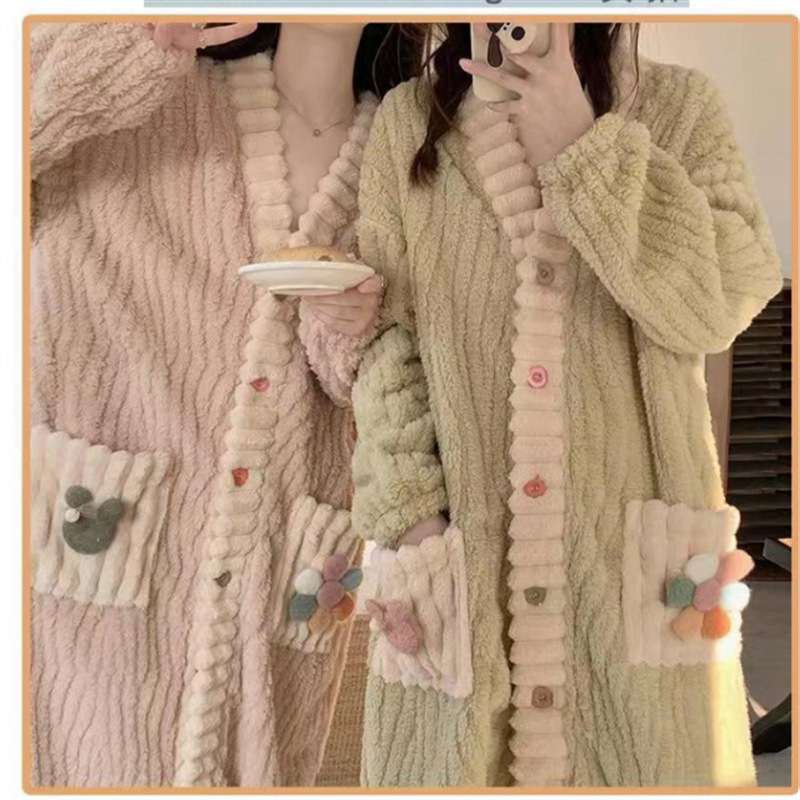 もこもこお花パッチガウン レディース ルームウェア