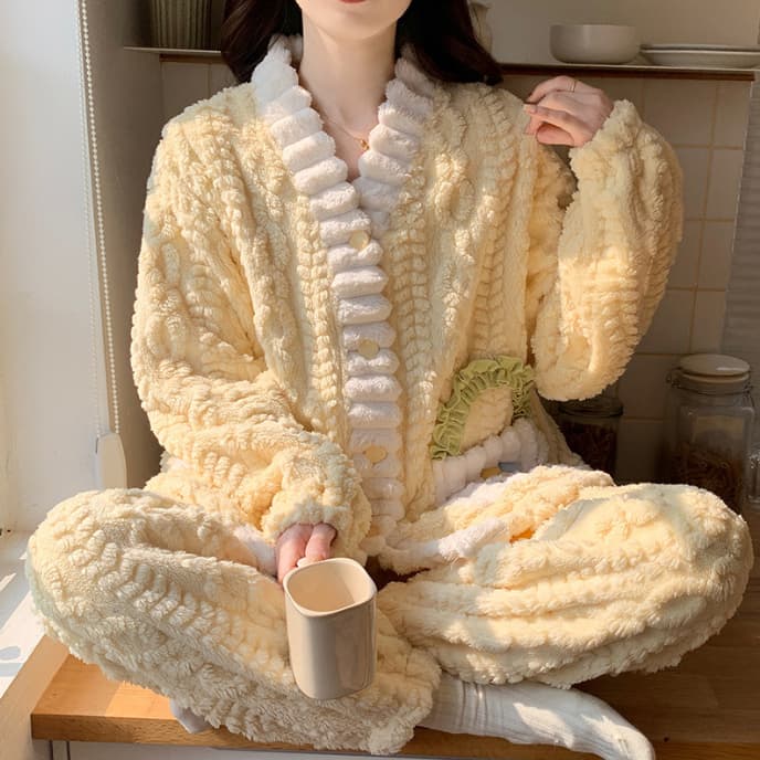 秋冬新作もこもこパジャマ上下セット長袖厚手暖かルームウェア