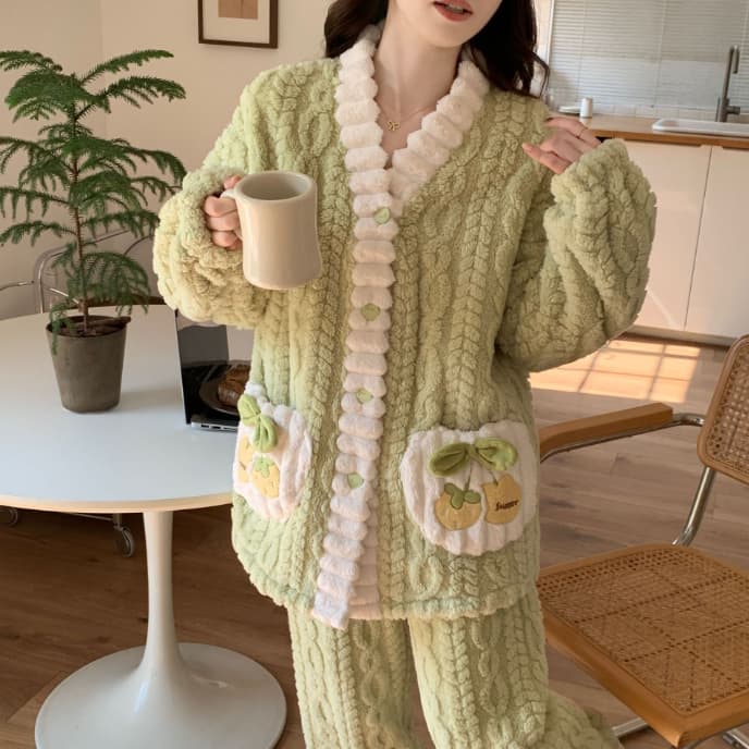 秋冬新作もこもこパジャマ上下セット長袖厚手暖かルームウェア