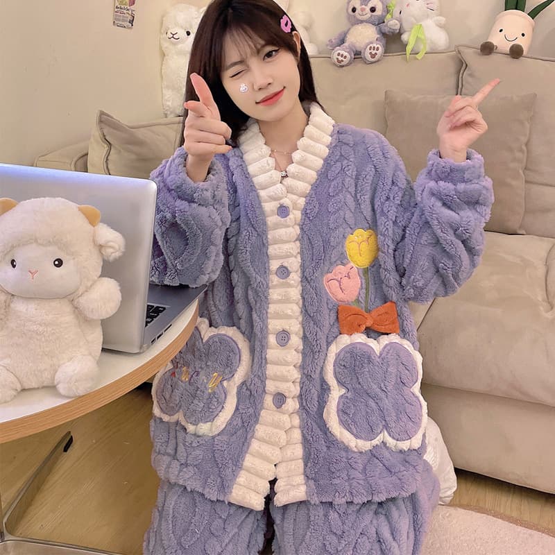 ルームウェア レディース暖かいもこもこパジャマ上下セット