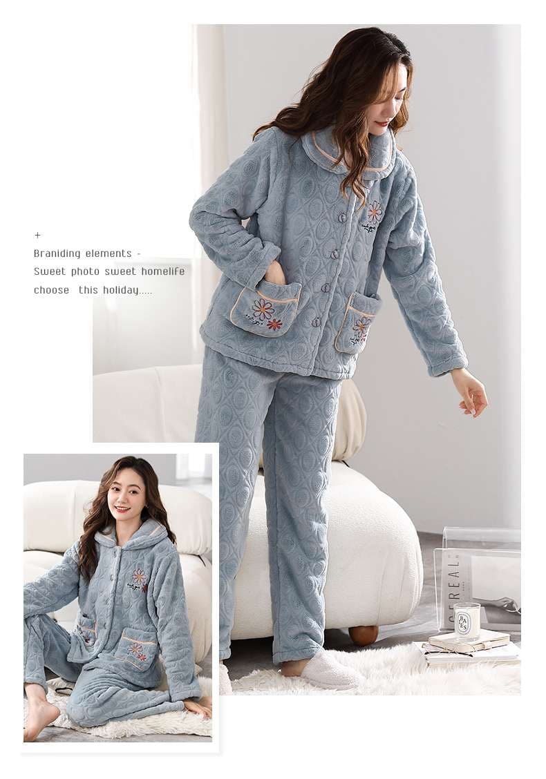 もこもこ フラワー刺繍 パジャマ レディース ルームウェア