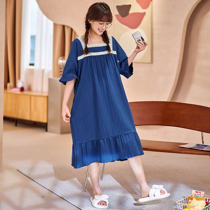 レース飾りフリルワンピース風 レディース ルームウェア