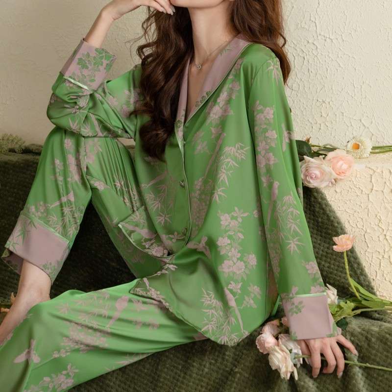 花柄シルク風上質パジャマ上下セット レディース ルームウェア