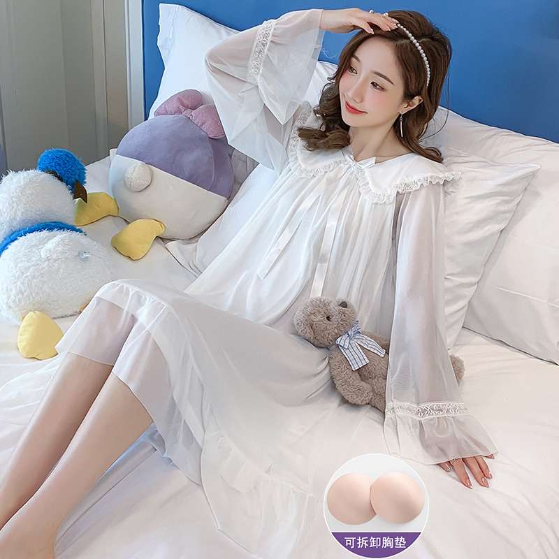 優雅なレース付きシフォンナイトドレス レディース ルームウェア