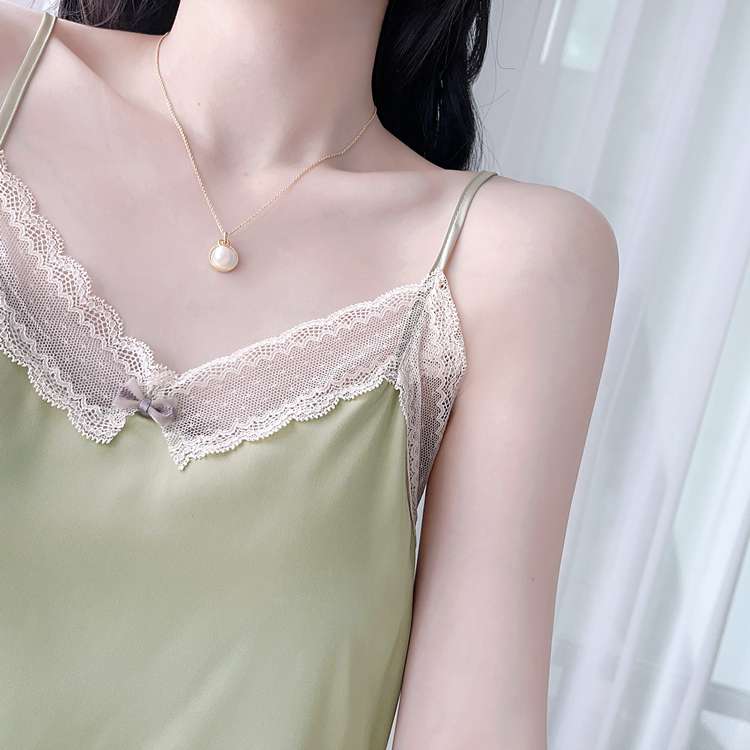 レース縁取りキャミソールとショートパンツセット レディース ルームウェア