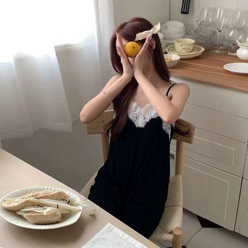 レース縁取りキャミソールワンピース レディース ルームウェア