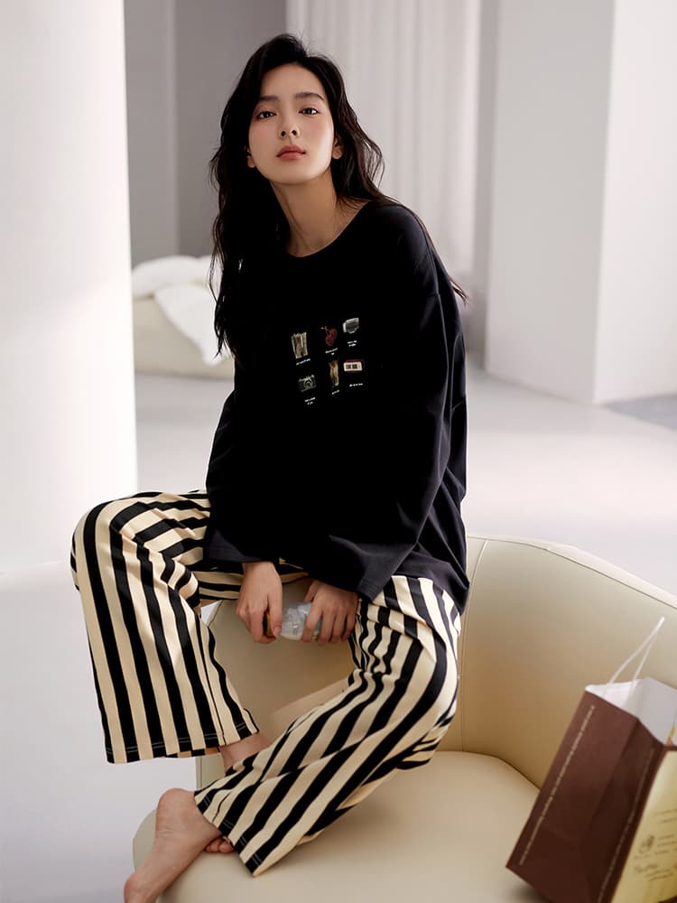 レディース ルームウェア ゆったりストライプ パジャマセット