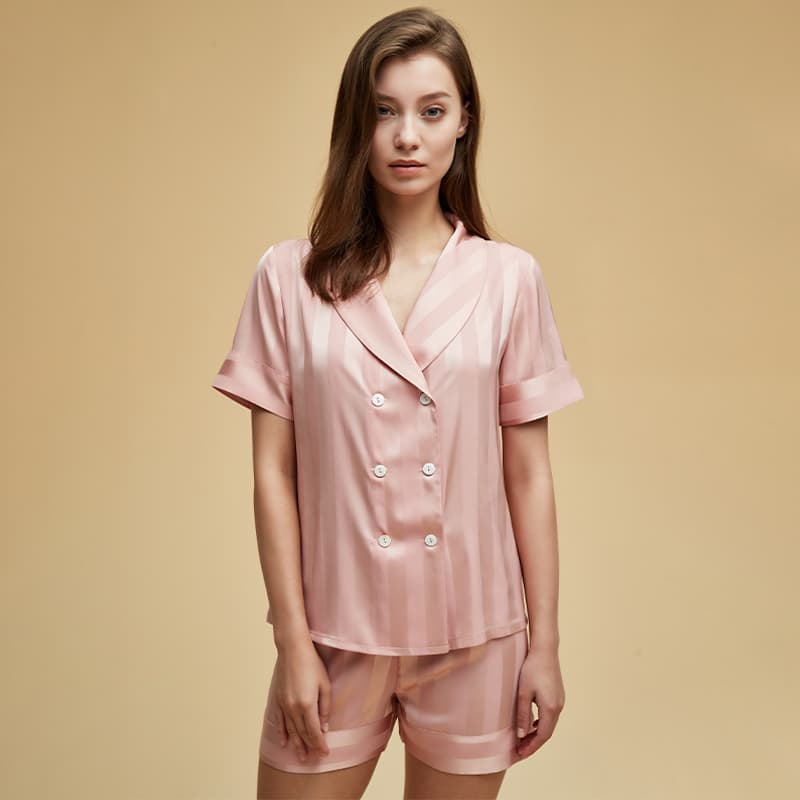 レディース ルームウェア 優雅な半袖ストライプ パジャマセット