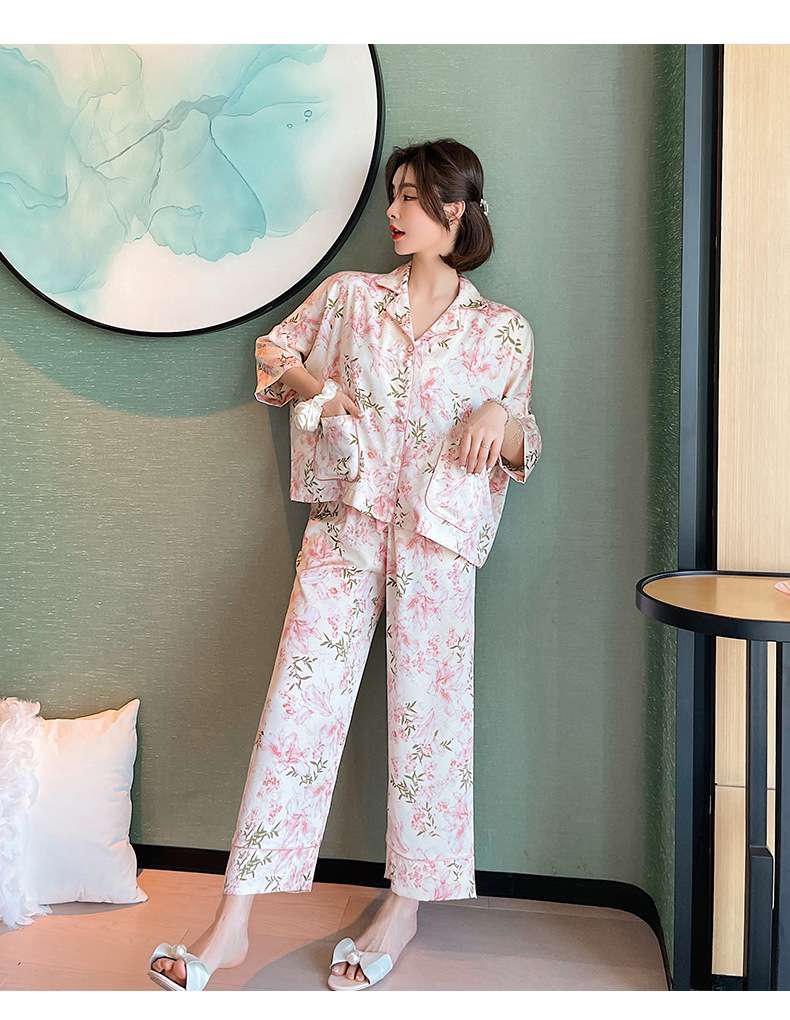 レディース ルームウェア 優美な花柄プリント パジャマ 上下セット