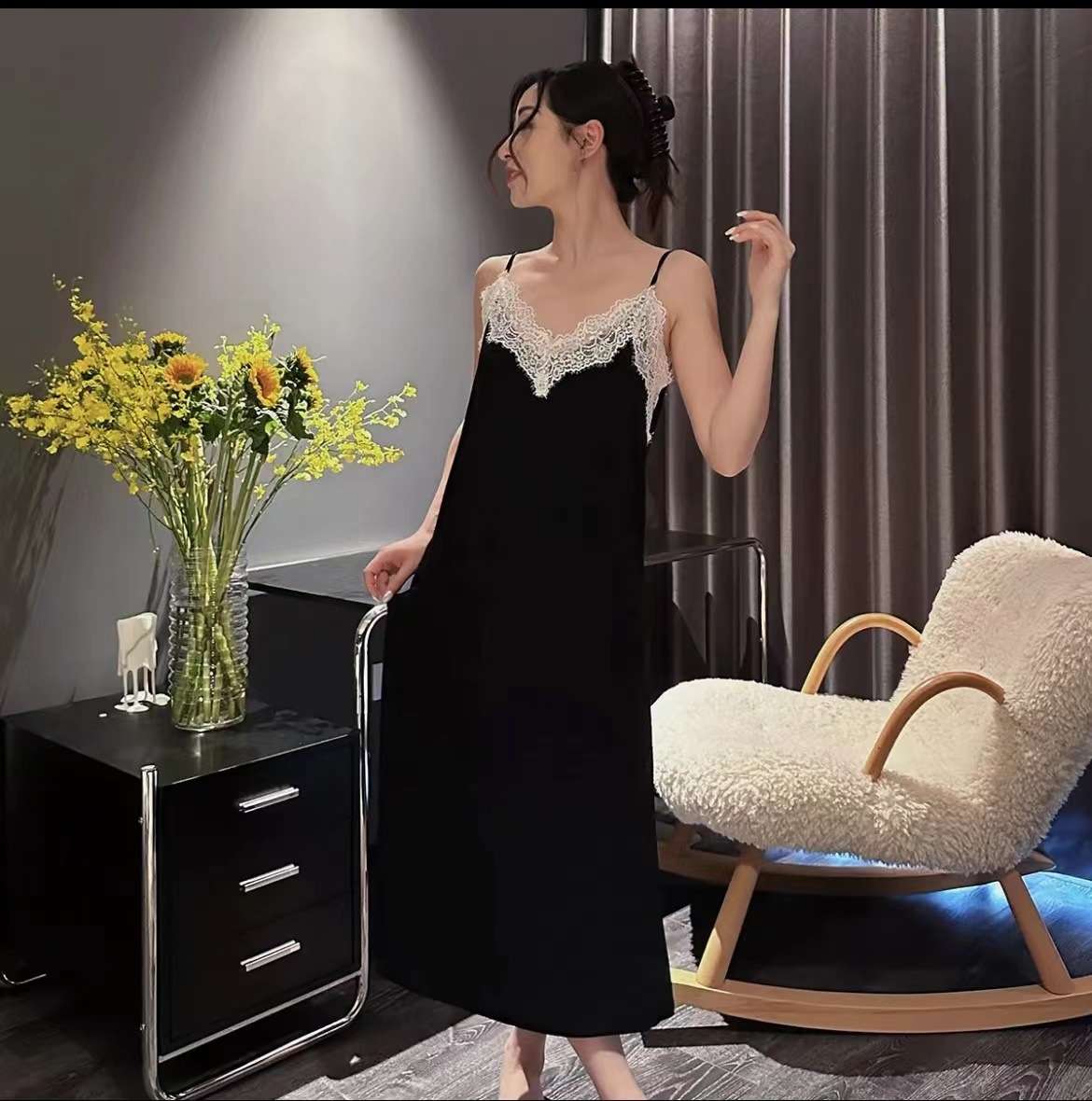 レース縁取りキャミソールワンピース レディース ルームウェア