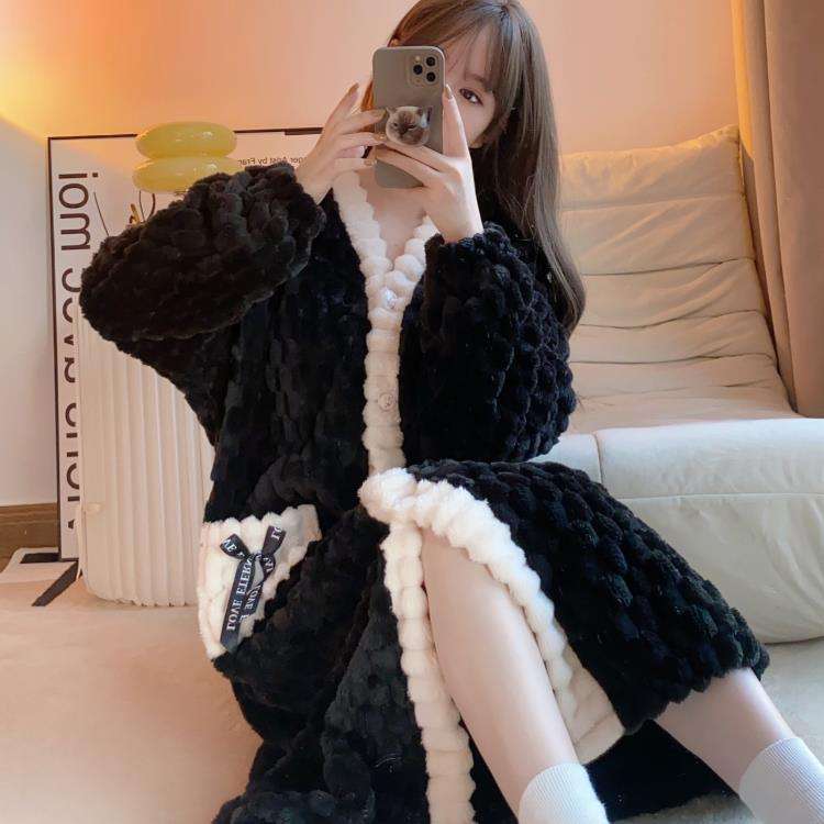 ふわもこリボンポケット付きガウン レディース ルームウェア