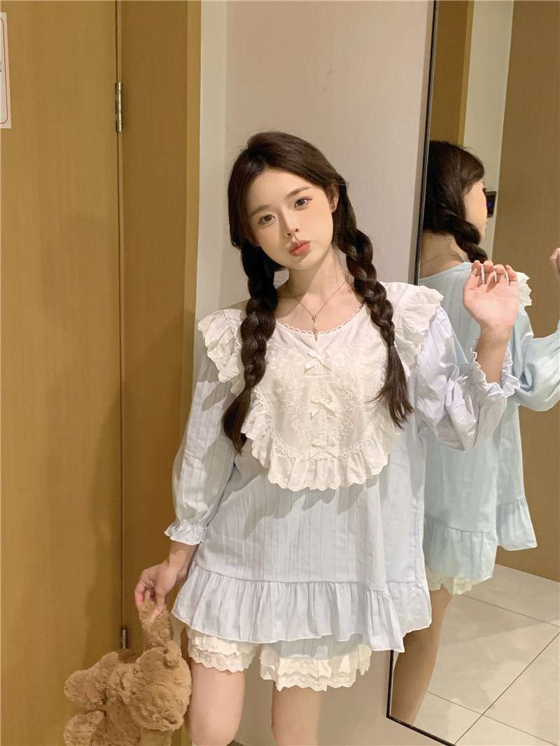 フリルレース付きガーリーパジャマセット レディース ルームウェア