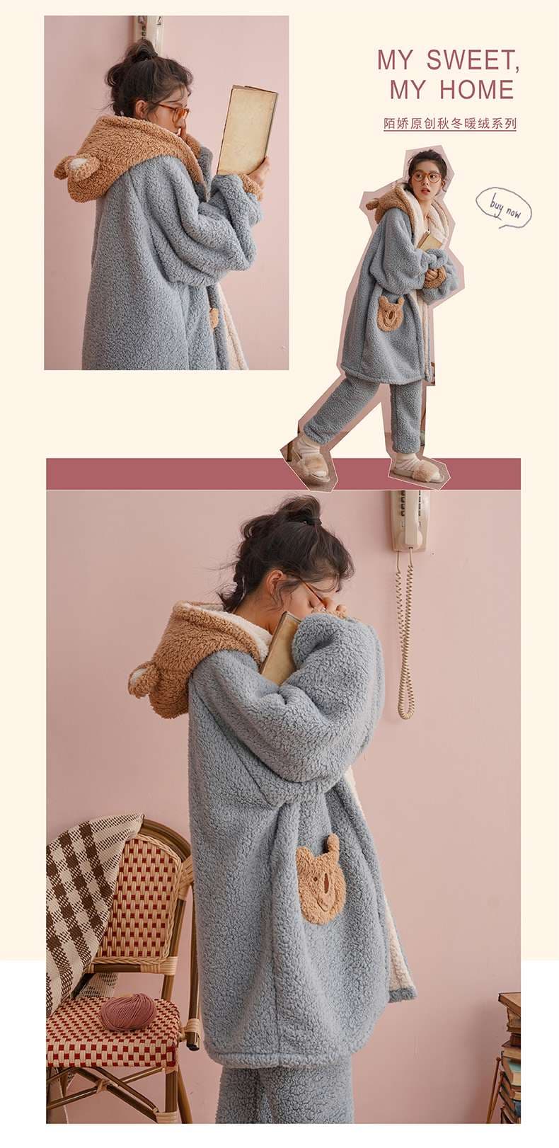 もこもこクマさんパーカー上下セット レディース ルームウェア