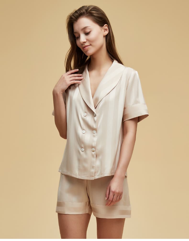 レディース ルームウェア 優雅な半袖ストライプ パジャマセット