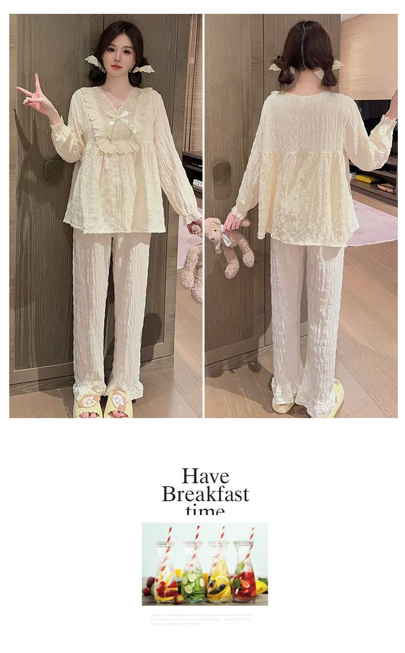 フリルレース付きリボン結びパジャマセット レディース ルームウェア